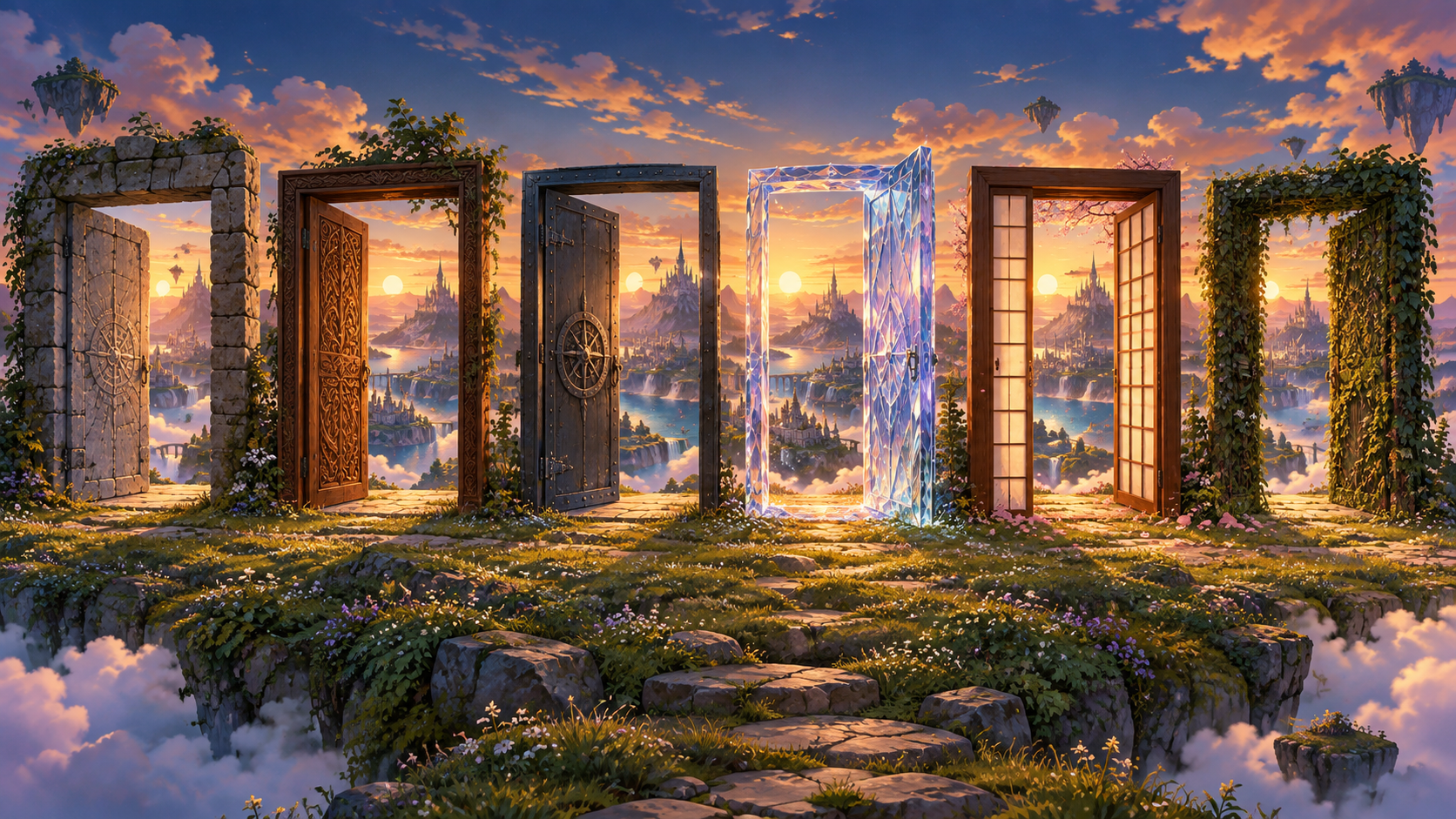 Sei porte diverse affacciate sullo stesso regno fantasy, a indicare che si può iniziare Final Fantasy da più capitoli